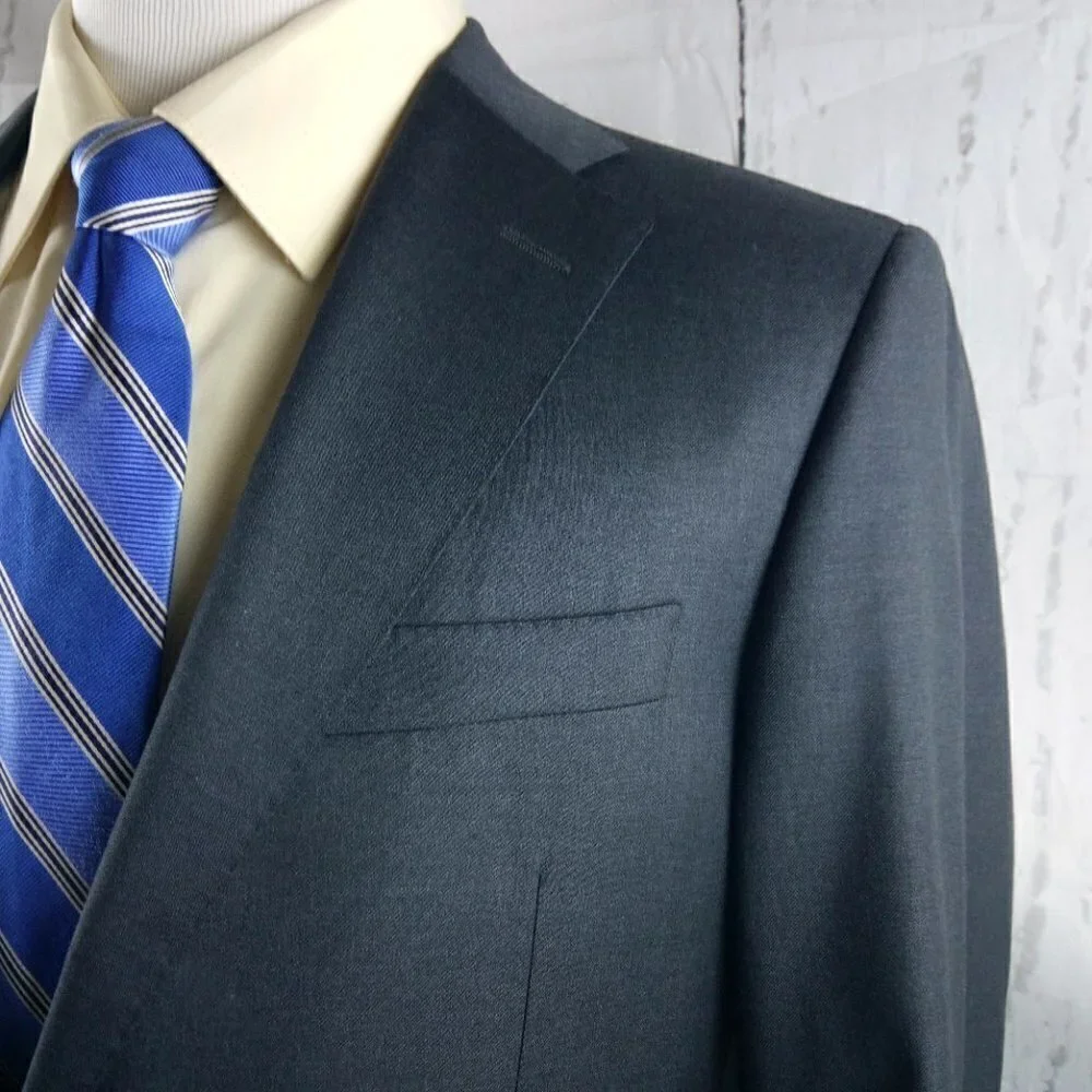 Hickey Freeman Traveler 41R Wool 2 Button Gray Stitched Lapel Suit Blazer